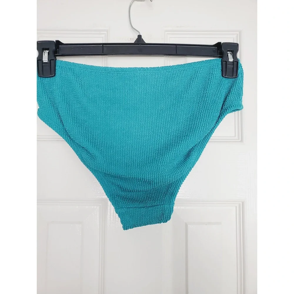 Bikini‎ Set Teal Textured Smocked High Waist Two Piece Swimsuit S/M